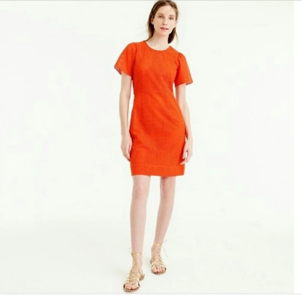 J. Crew Flutter Sleeve Dress in Eyelet Bold Red Size 4 EUC